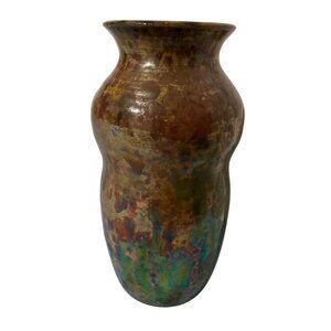 Stunning Raku Pottery Iridescent Art Vase Signed By Artist